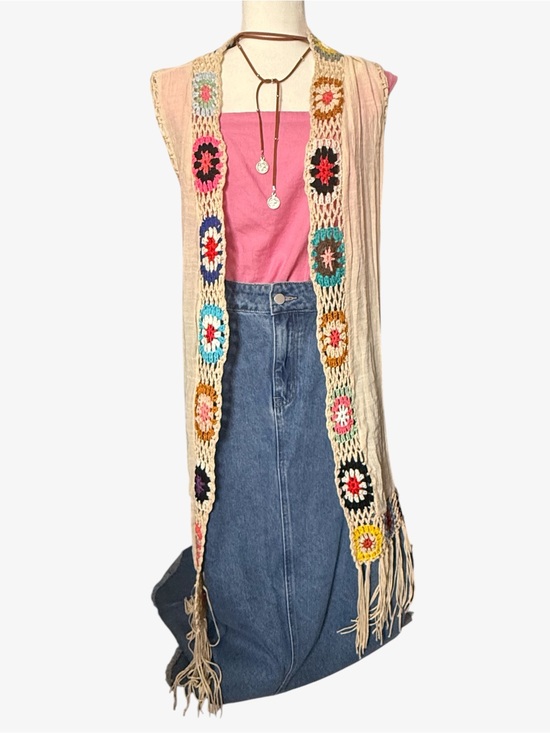 Kontrol Jackets & Blazers - Kontrol DEADSTOCK NWT Hippie Crocket Granny Square Vest Cream Small